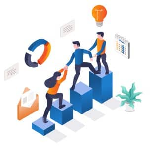 Isometric illustration concept of a team working together for success